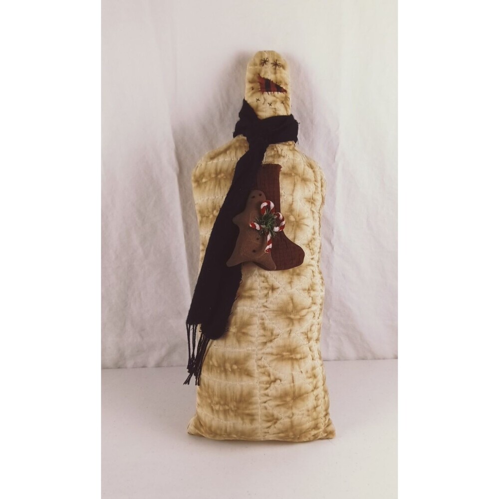 Primitive Handmade Weighted Snowman 25" Folk Art with Gingerbread Man Decor